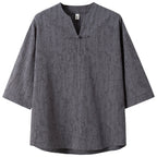 Cotton Linen Buckle Tang Suit Short-sleeved T-shirt