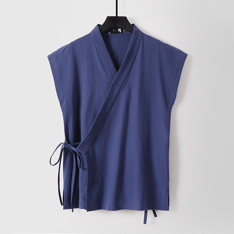 Two Piece Vest Sleeveless Cotton And Linen Suit