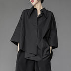 Black Asymmetric Half Sleeve Shirt
