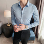 Solid Color Long Sleeve Slim Fit Shirt