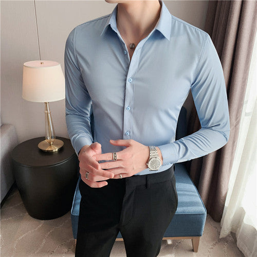 Solid Color Long Sleeve Slim Fit Shirt