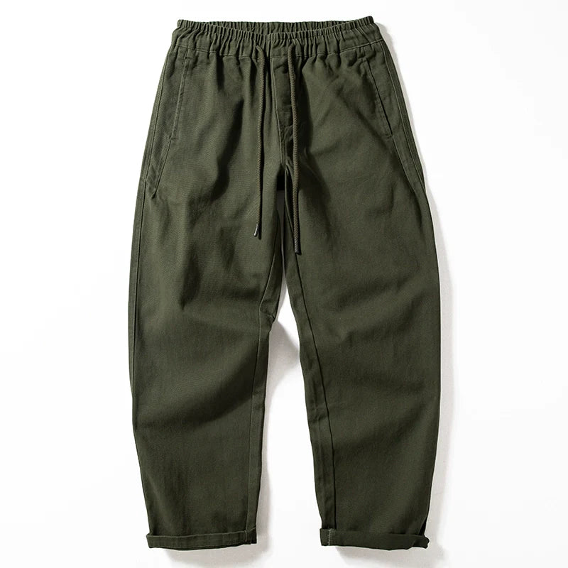 Thick Brushed Cotton Loose Straight Pants