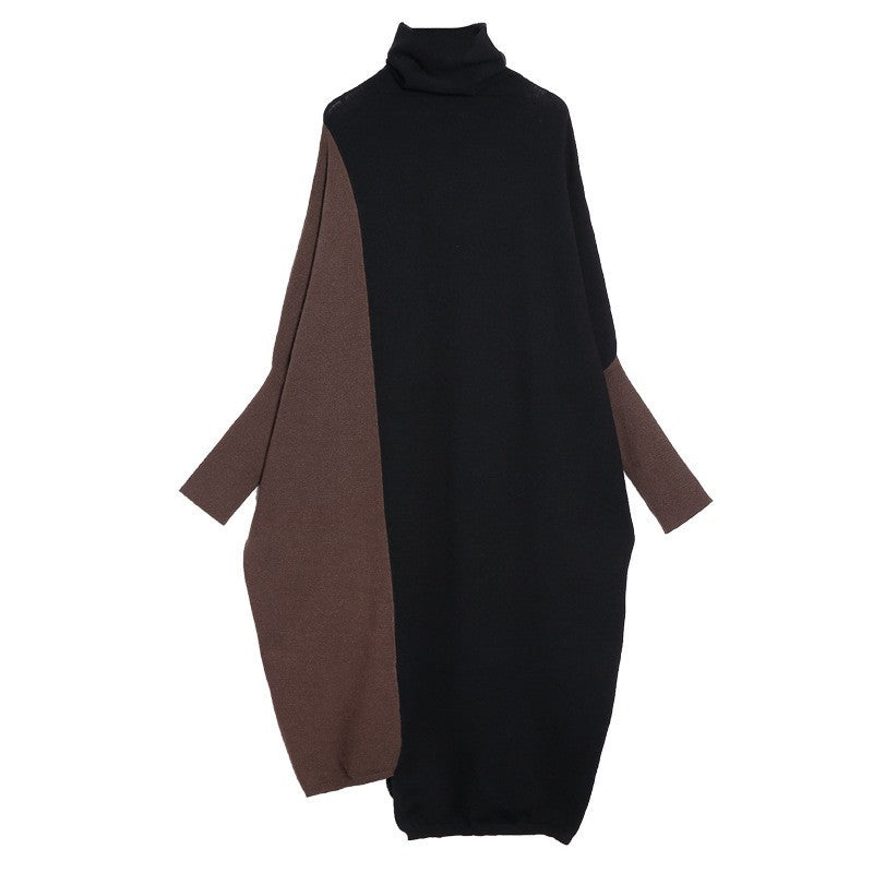 Contrast Color Stitching Bat Sleeve Sweater Dress
