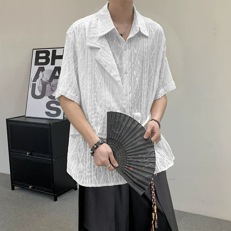 Vintage Jacquard Hollow Strap Shirt