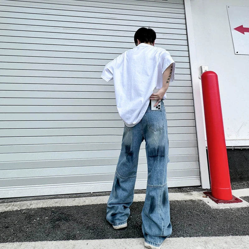 Ripped Denim Straight Vintage Patchwork Wide-leg Pants