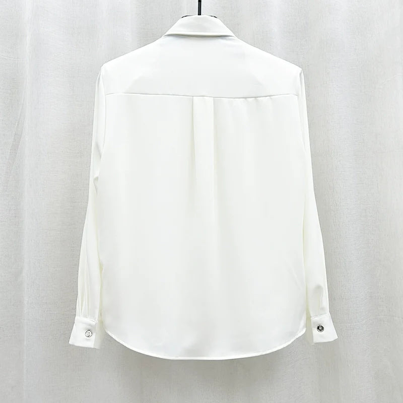 Patchwork Long Sleeve Shoulder Pad Shirt