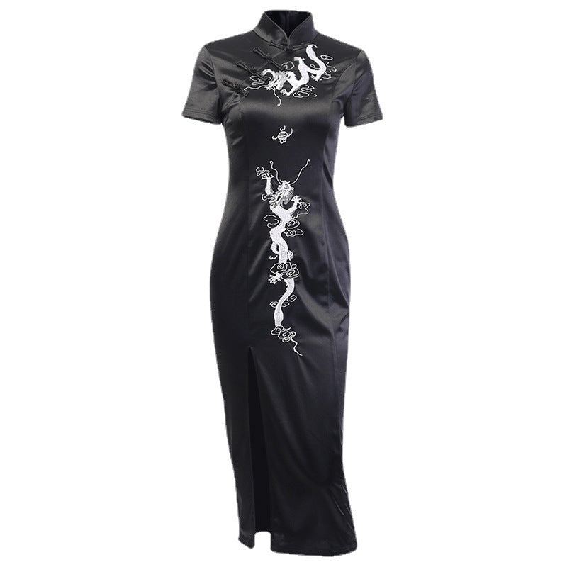 Buttoned Embroidered Slim Dress