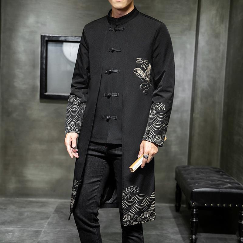 Retro Fake Two-piece Mid-length Embroidered Casual Jacket