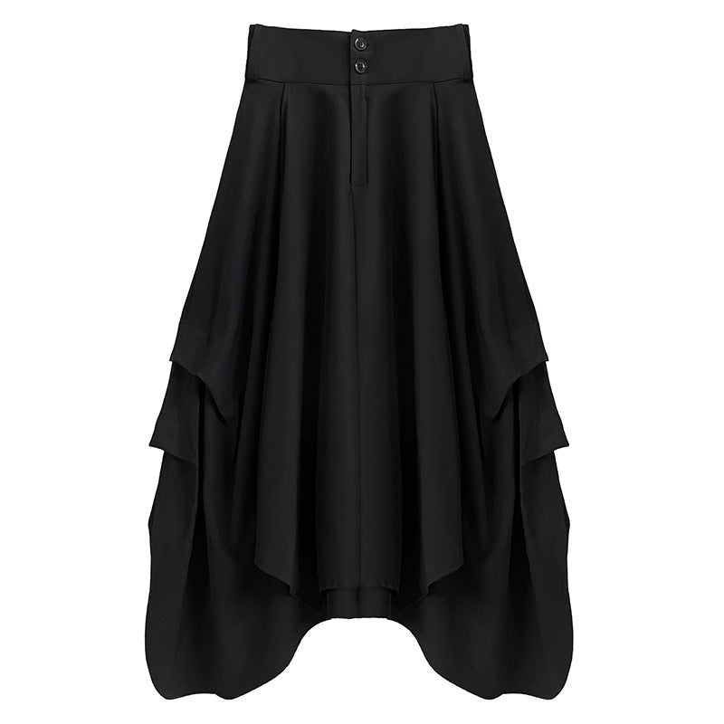 Pleated High-waisted Button Skirt