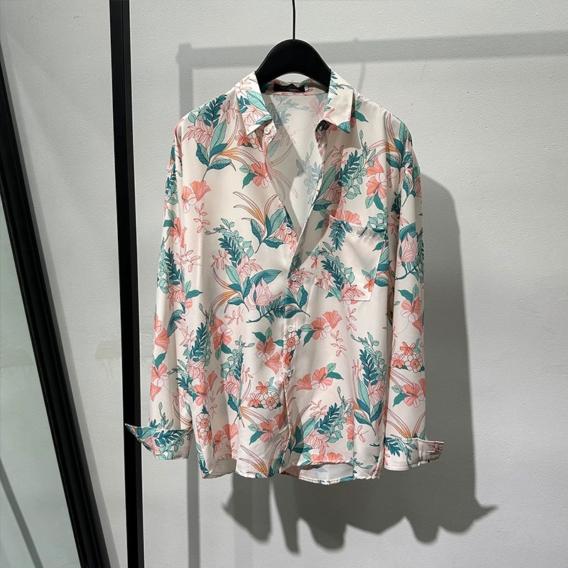 Retro Print Loose Non-iron Drape Shirt