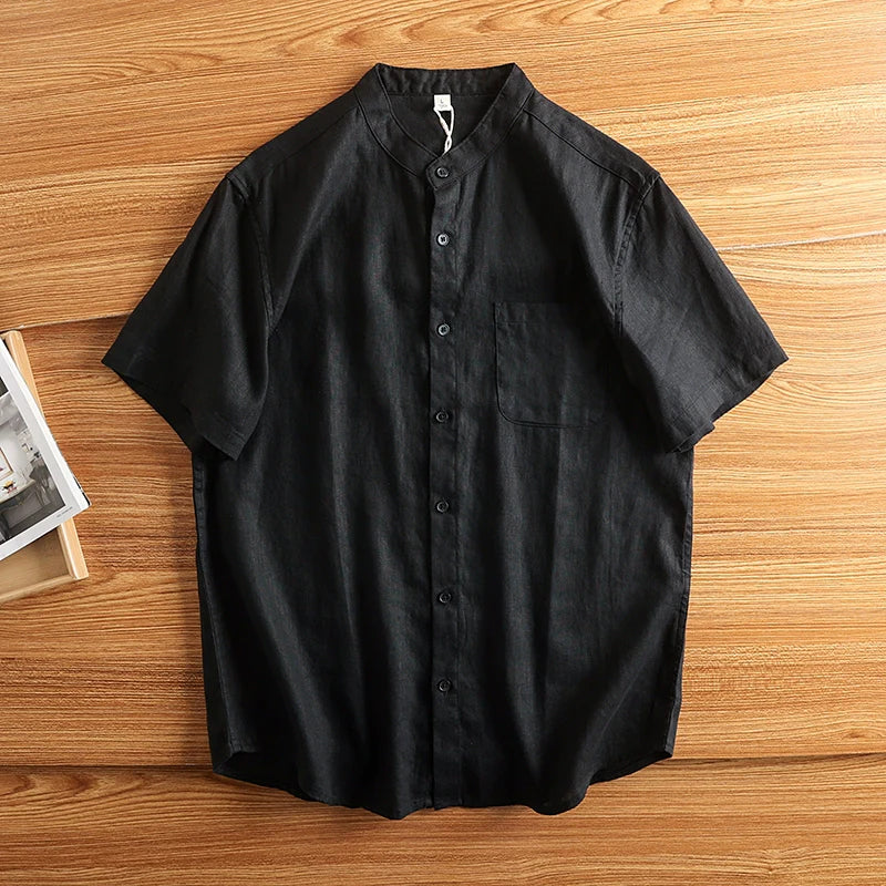 Linen Thin Retro Casual Stand Collar Shirt