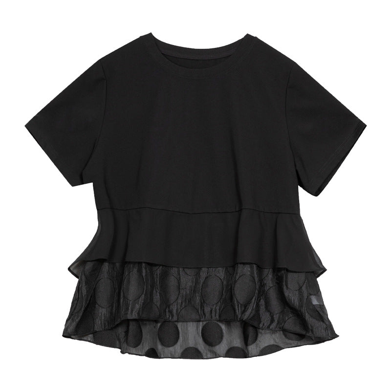Irregular Pullover Stitching Babydoll Shirt