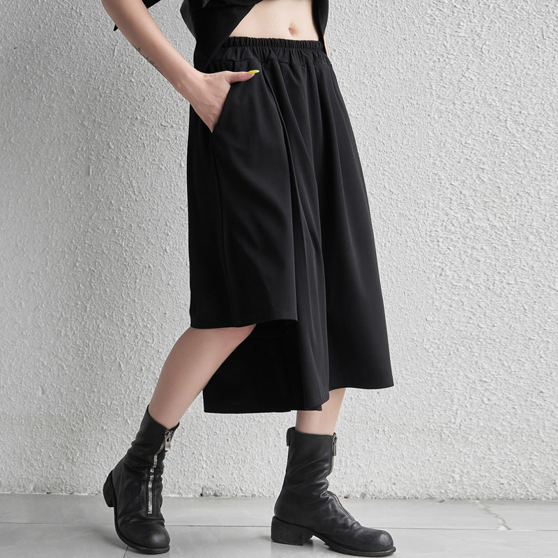 Elastic Waist Irregular Leg Loose Pants