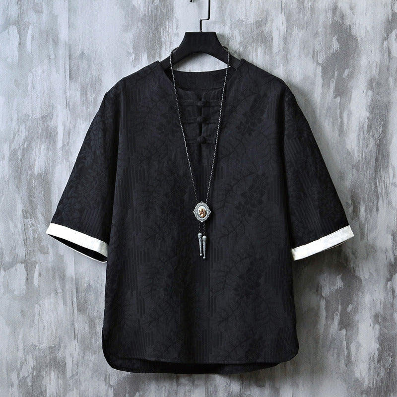 Round Neck Jacquard Short Sleeve Shirt
