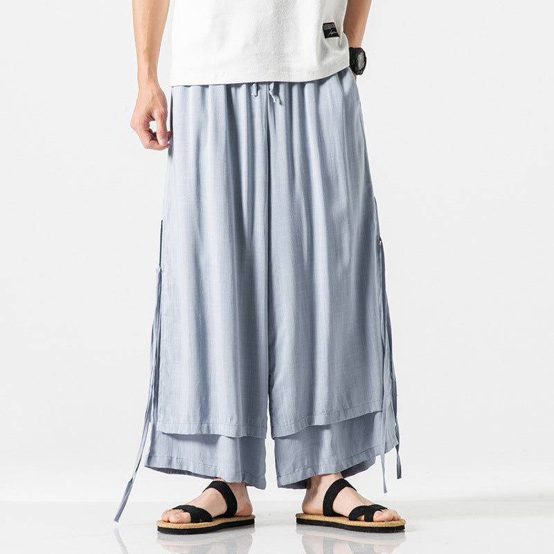 Japanese Style Cotton and Linen Side Strap Two-piece Culottes