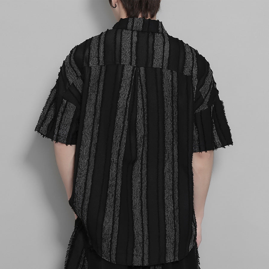 Retro Vertical Striped Fringe Patchwork Shirt