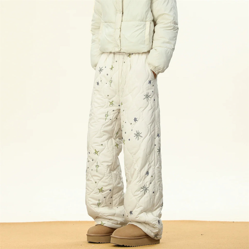 Star Diamond Pattern Cotton Plus Velvet Thick Straight Pants