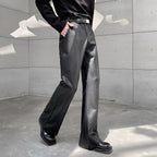 Black PU Leather Flared Casual Pants