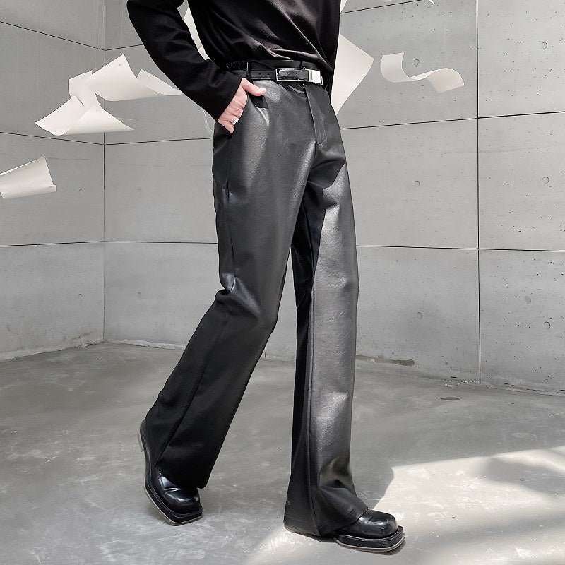 Black PU Leather Flared Casual Pants