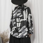 Stand Collar Button Down Loose Long Sleeve Shirt