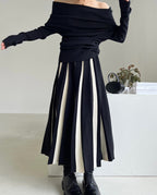 Color-block A-line Knitted Skirt