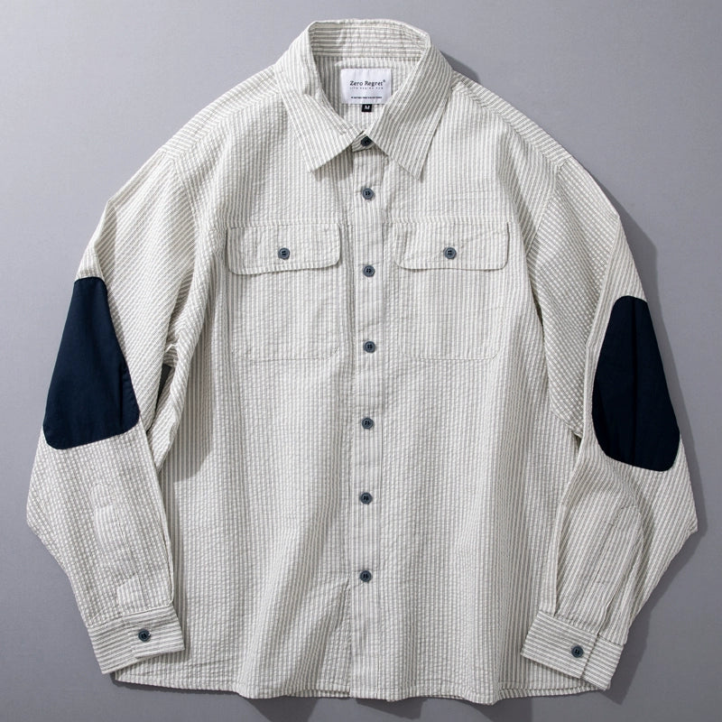 Japanese Striped Retro Patchwork Loose Casual Shirt