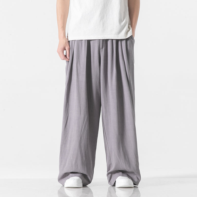 Loose Solid Straight-leg Pants