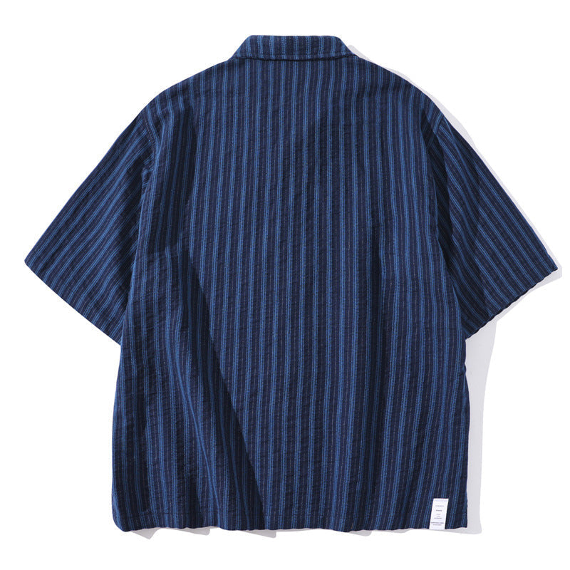 Japanese Retro Striped Loose Casual Work Shirt