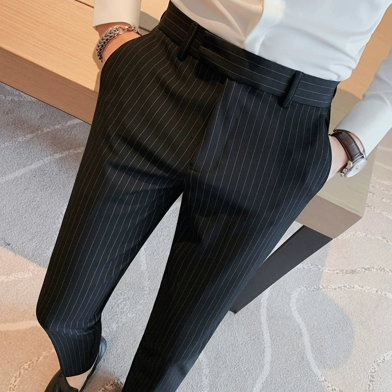 Striped Business Casual Slim Fit Suit Pants