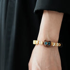 Cat Vintage Wood Carved Beaded Bracelet