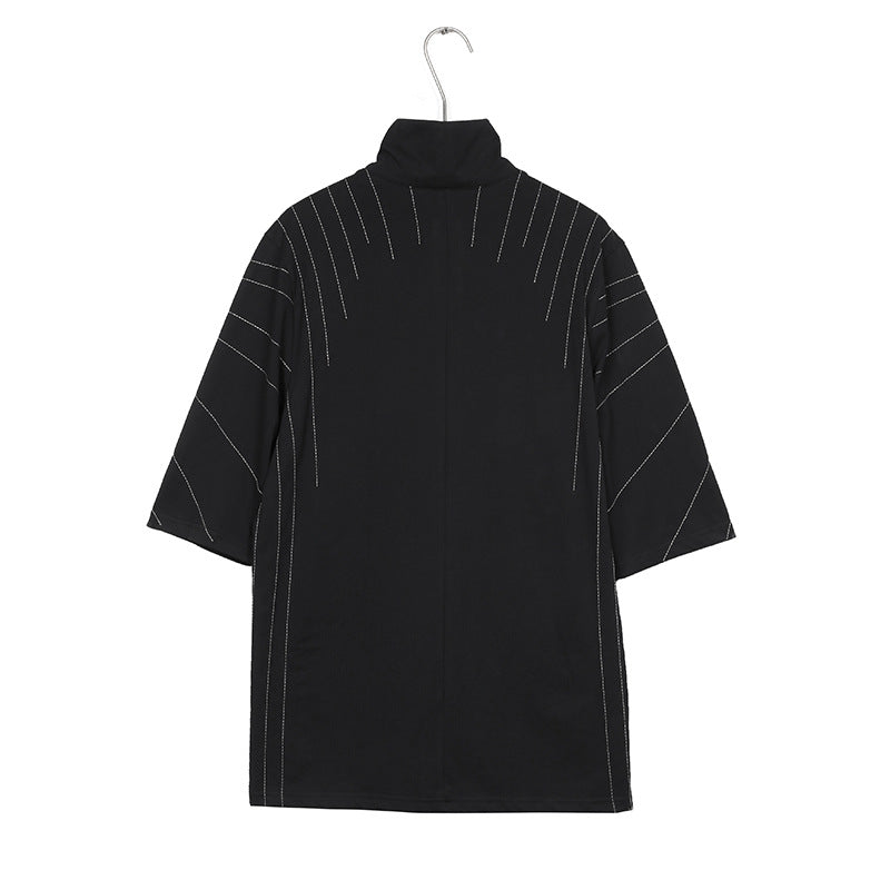 Ray Embroidery Loose Stand Collar Casual T-shirt