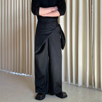 Waist tie Fake Two-piece Casual Straight Trousers