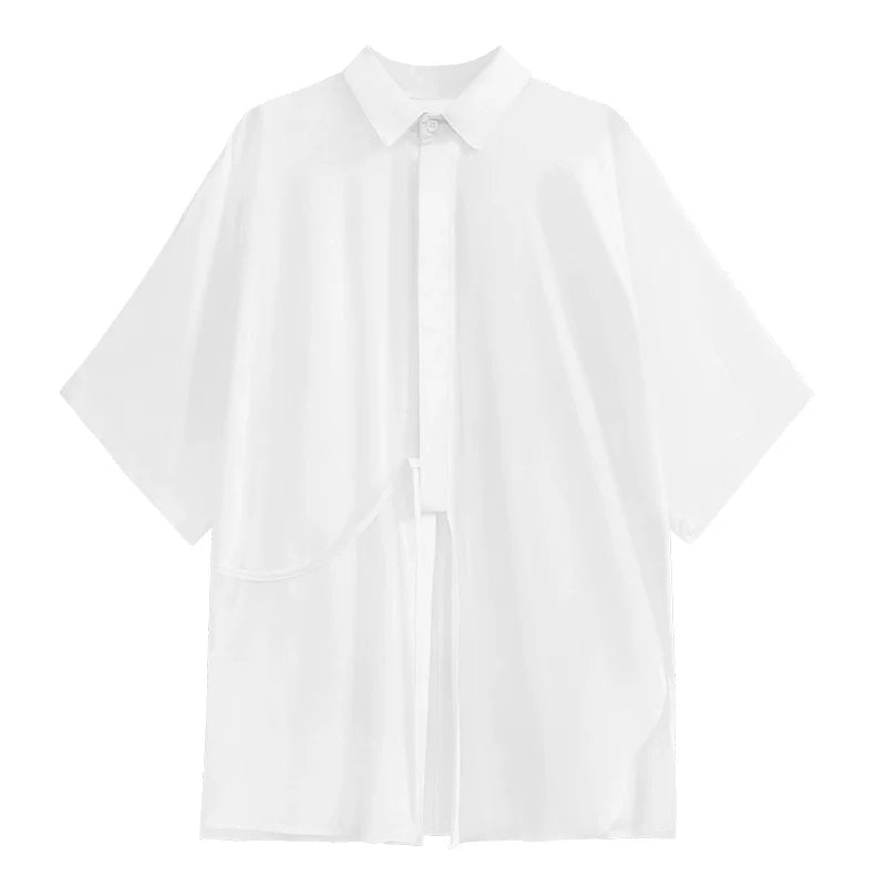 Loose Solid Color POLO Collar Button-Down Shirt