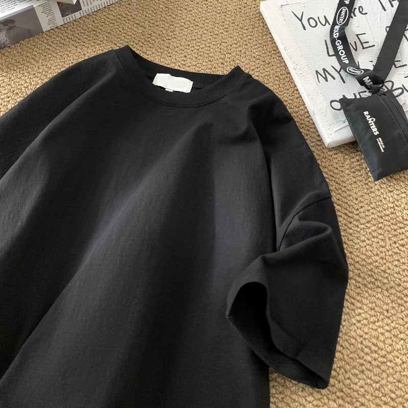 Ripped Solid Color Round Neck T-shirt