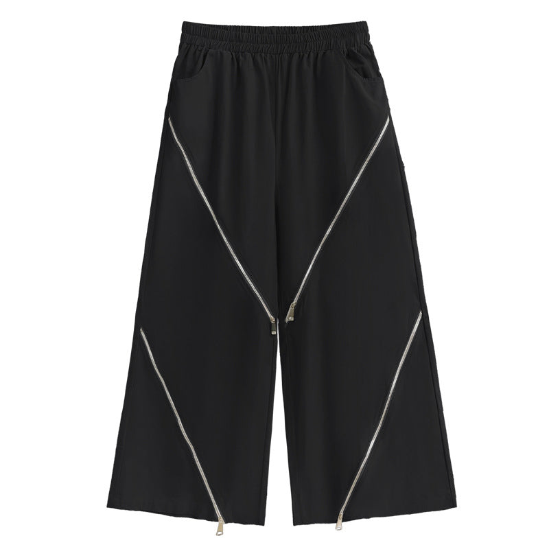 Zip Casual Straight Wide Leg Pants