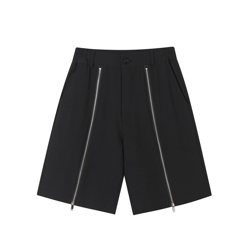 Zipper Decoration Straight Five-point Shorts