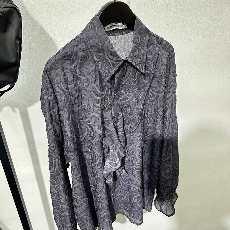 Vintage Pleated Embossed French Loose Hollow Breathable Shirt