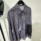 Vintage Pleated Embossed French Loose Hollow Breathable Shirt