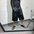 Loose Straight Wide-leg PU Leather Shorts