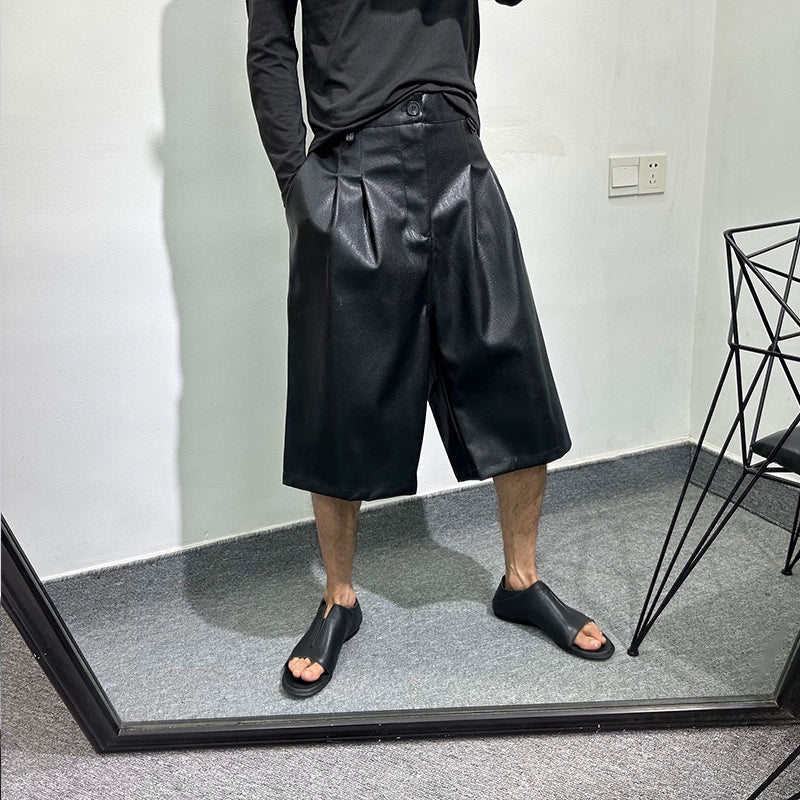 Loose Straight Wide-leg PU Leather Shorts