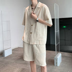 Vintage Cotton Linen Shirt Shorts Two-Piece Set