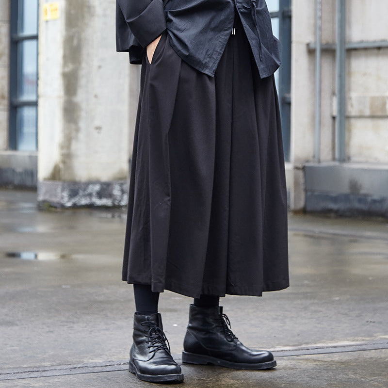 Dark Pleated Culottes Hakama Pants