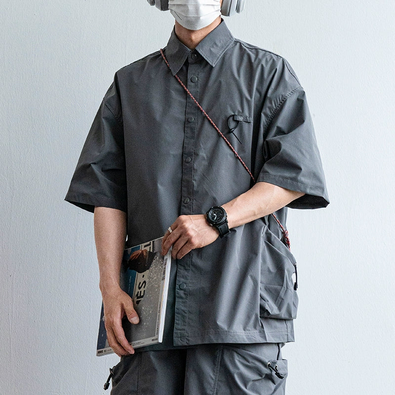 Japanese Functional Large Pocket Shirt Casual Loose Overalls Two-piece Set