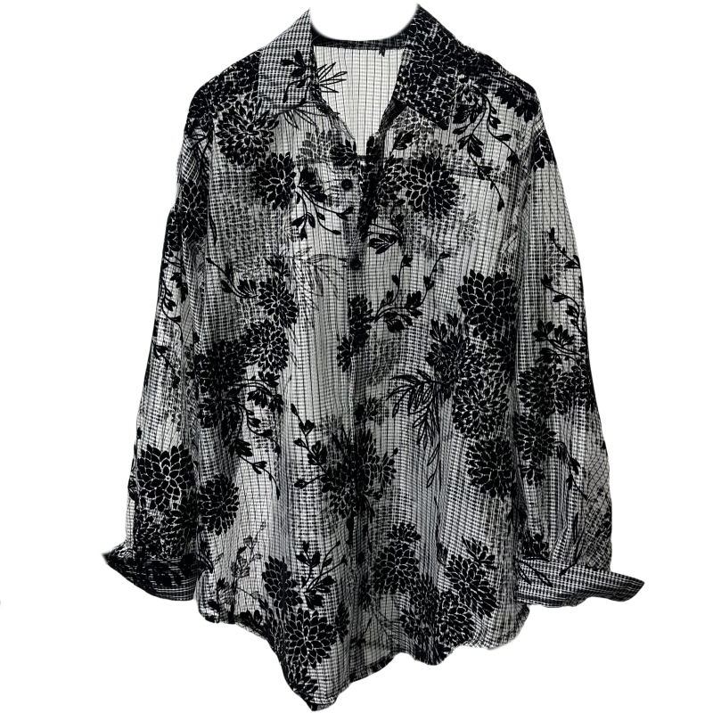 Retro Hollow Print Loose Casual Shirt