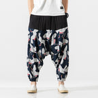 Japanese Cotton and Linen Casual Harem Lantern Crotch Pants