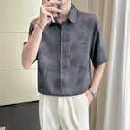 Ice Silk Drape Lapel Floral Shirt