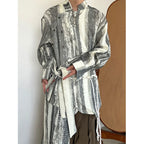 Vintage Tie-dye Ribbon Stand Collar Pleated Shirt