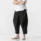 Cotton and Linen Cuffed Wide Leg Harem Pants