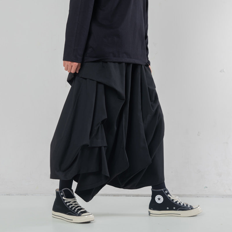 Multi-layered Pleated Cropped Wide-leg Pants Hakama