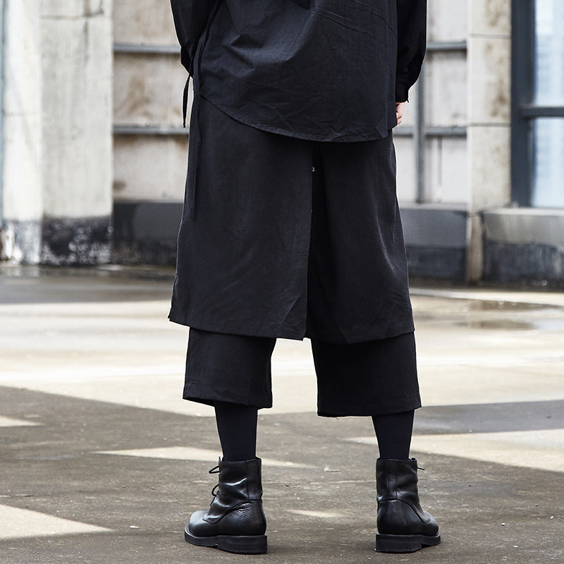 Loose Cropped Culottes Multi-layer Hakama Pants